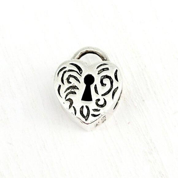 European Large Hole Locked Heart Charm Bead Stamped 925 IBB Thai 2.69g Sterling - Picture 1 of 5